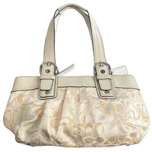 Vintage Y2K Coach Cream Colored Signature Print Fabric Body Shoulder Bag
